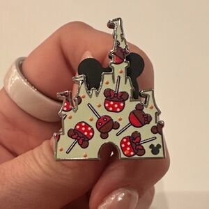 WDW 2025 pin featuring a design with a Minnie and Mickey Candy Apples pattern.